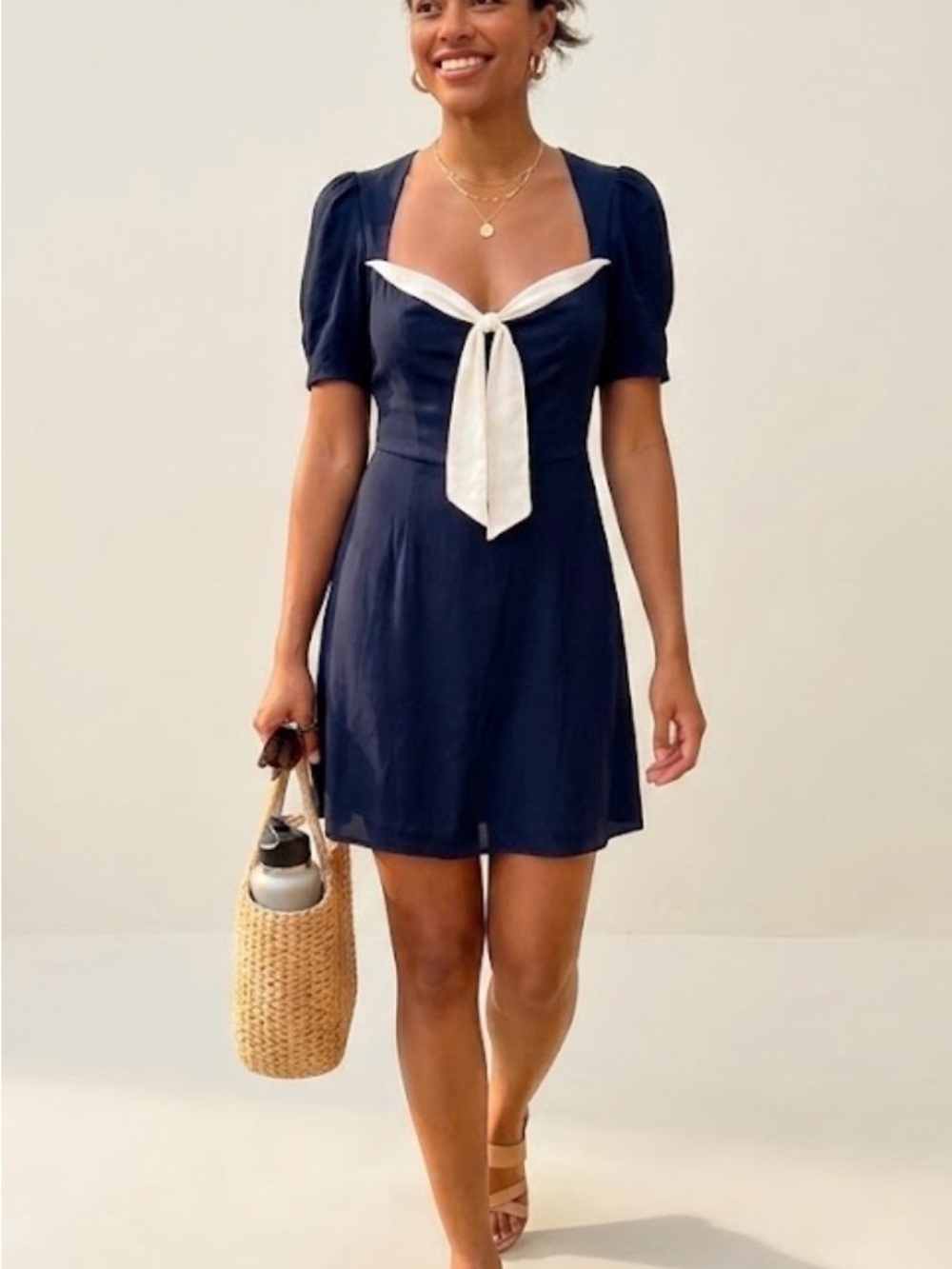 Reformation Grant Dress – Navy & Cream – Size 6